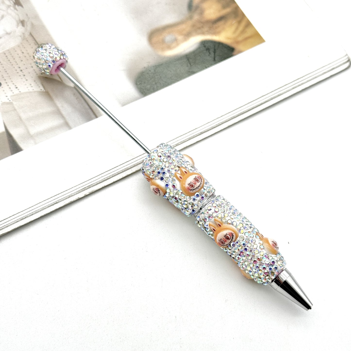 Cute labubu cloth full diamond bead pen DIY POP MART heavy industry cartoon pen creative ballpoint pen