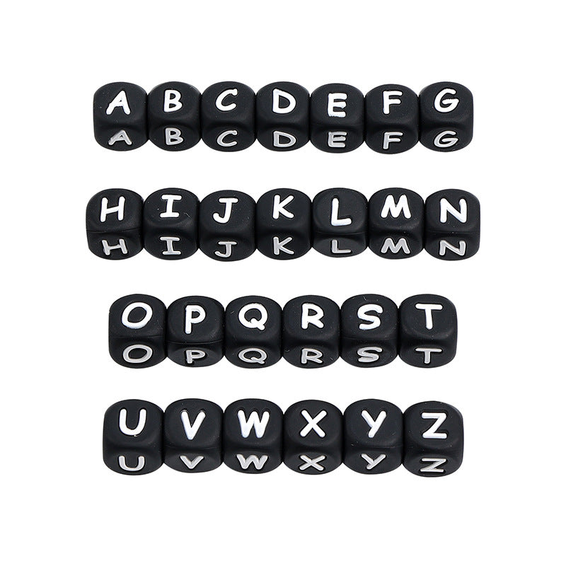 12Mm English Alphabet Silicone Beads Baby Teething Beads DIY Pacifier Chain Beaded Loose Beads Alphabet Beads