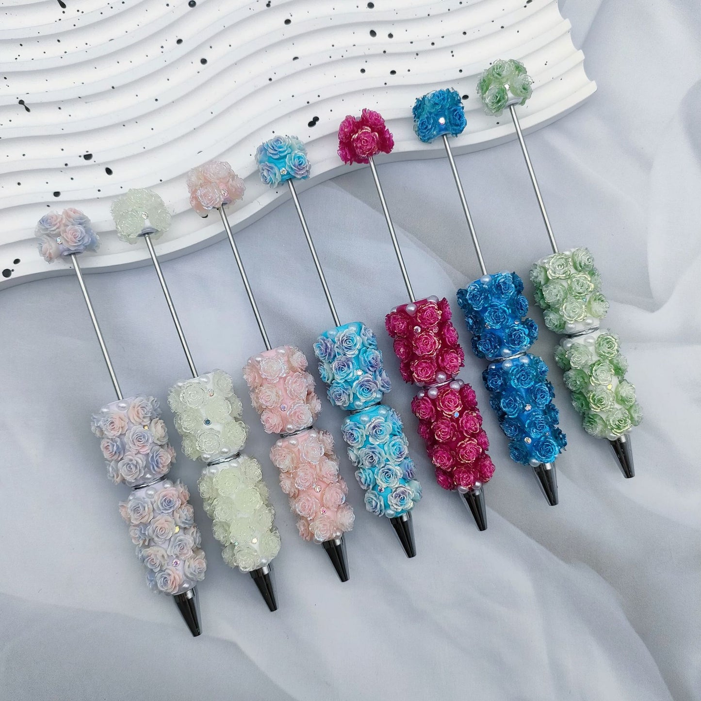 Rose Full Diamond Ball Pen High Value Handmade Heavy Industry Grain Pen Broken Ice Blue Theme Ball Pen Set
