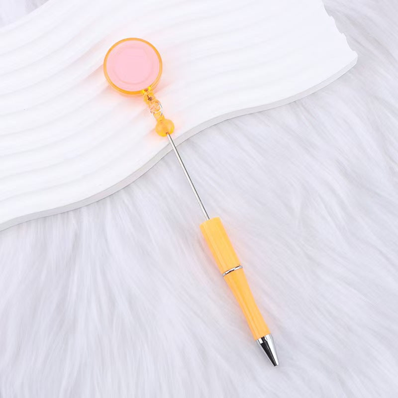New easy-to-pull buckle beaded ballpoint pen, retractable plastic easy-to-pull retractable buckle, creative bead pen pull wire buckle