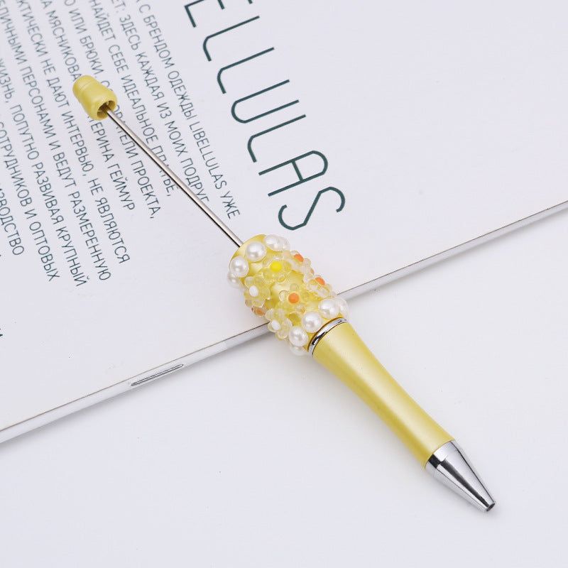 Cross-border DIY pearl flower bead pen handmade patch plastic ballpoint pen, cartoon flower bone pearl gift pen