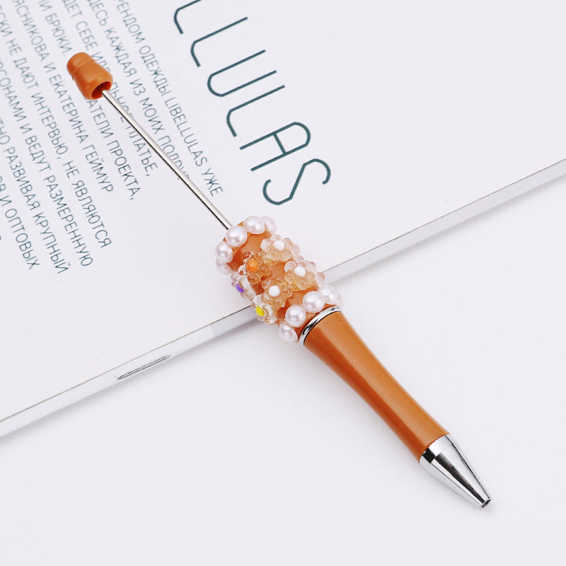 Cross-border DIY pearl flower bead pen handmade patch plastic ballpoint pen, cartoon flower bone pearl gift pen