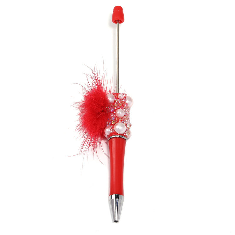 Soft cute pearl hairball DIY bead pen colorful bubble beads rotating ballpoint pen girl heart hand account gift pen