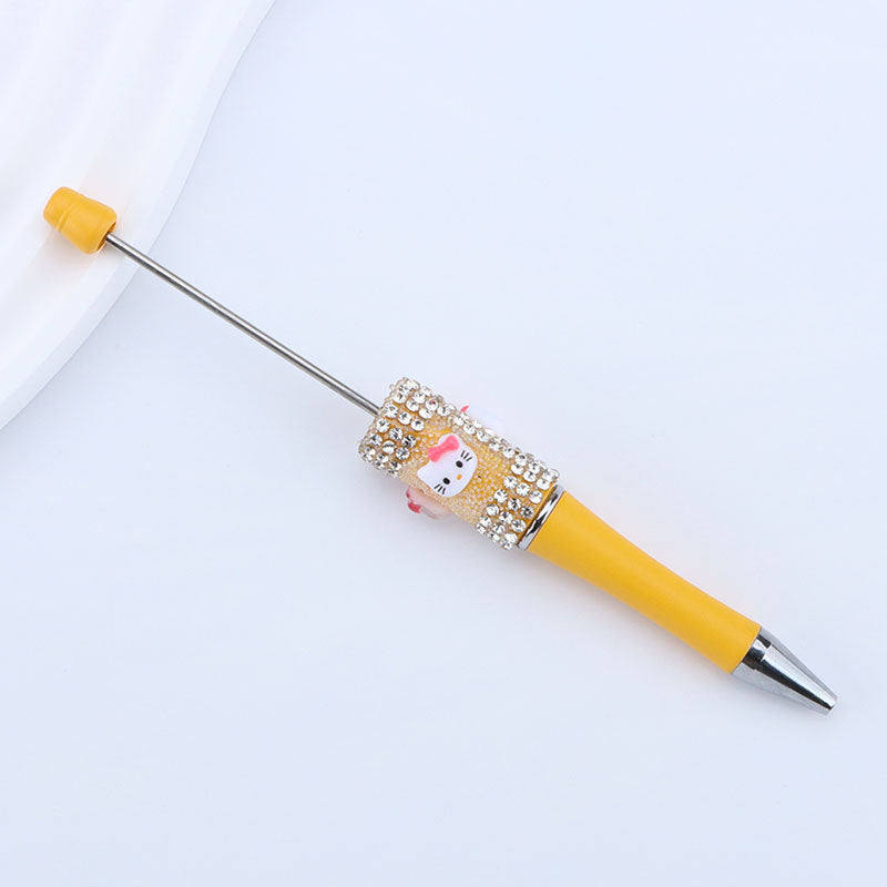 New KT cat litter sugar string bead pen DIY handmade cute fantasy cartoon cat cute jingle cat beaded ballpoint pen