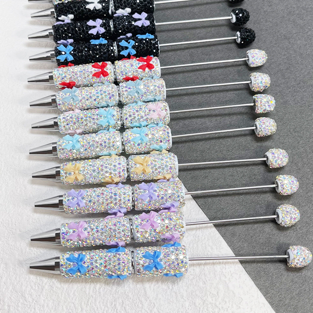 Cross-border full diamond soft pottery bow small fresh bead pen DIY creative multi-color diamond-encrusted gift pen ballpoint pen