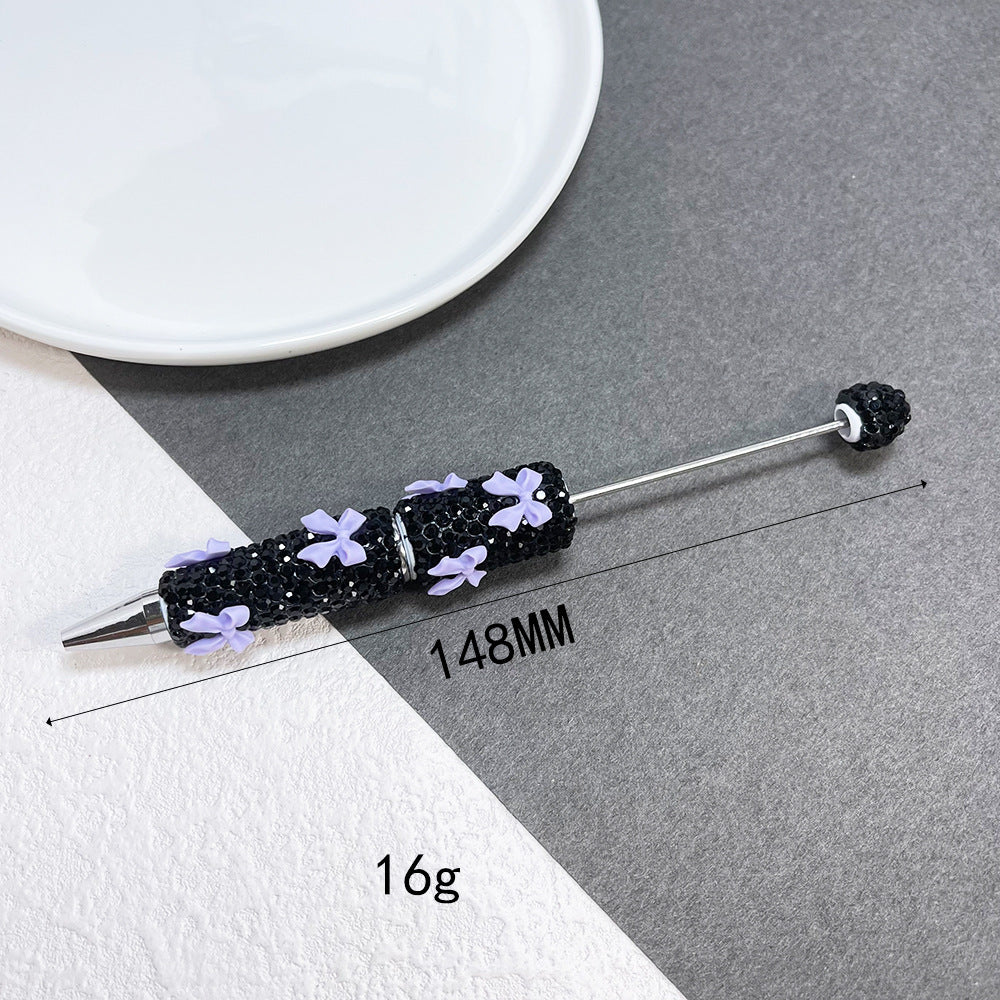 Cross-border full diamond soft pottery bow small fresh bead pen DIY creative multi-color diamond-encrusted gift pen ballpoint pen