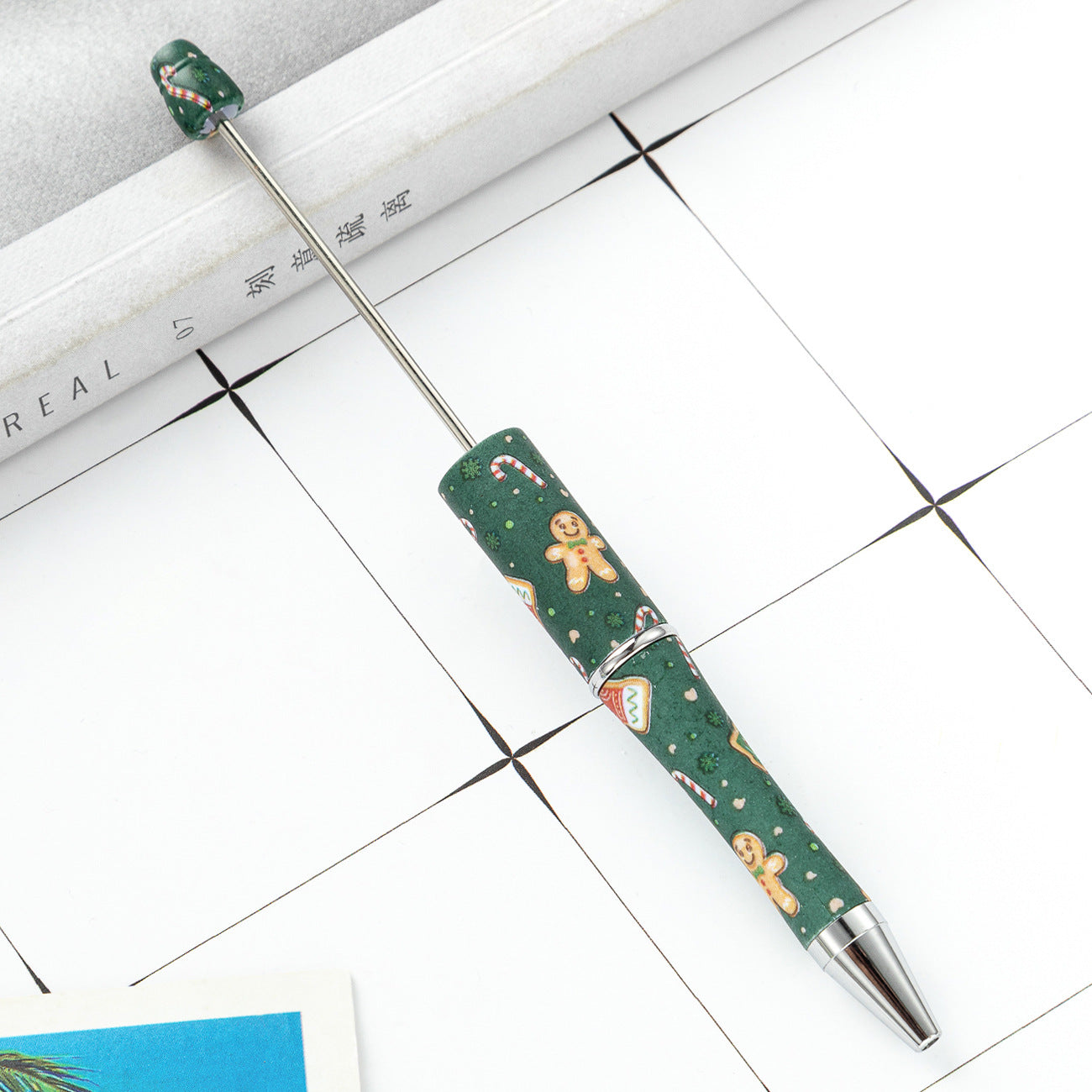 Green Christmas Tree Gingerbread and Lovely Red Color Christmas Santa Printed Beadable Pens