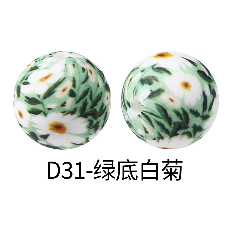 15mm new rhombus pattern silicone beads water transfer leopard print bracelet beaded jewelry silicone loose beads wholesale