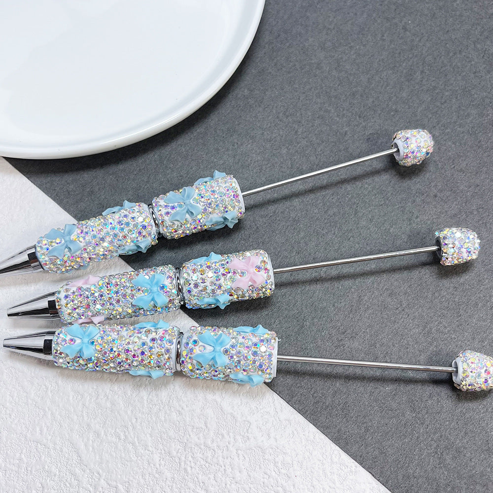 Cross-border full diamond soft pottery bow small fresh bead pen DIY creative multi-color diamond-encrusted gift pen ballpoint pen