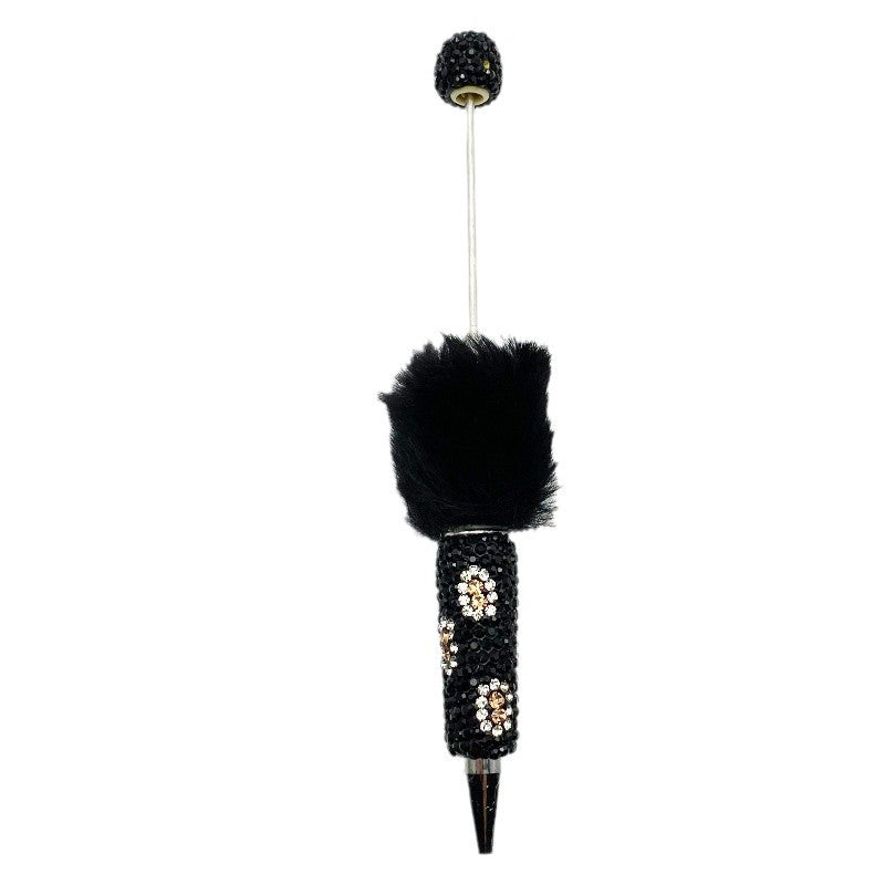 New creative DIY pom-pom bead pen, leopard print full diamond bead ballpoint pen, color cute cartoon pen wholesale