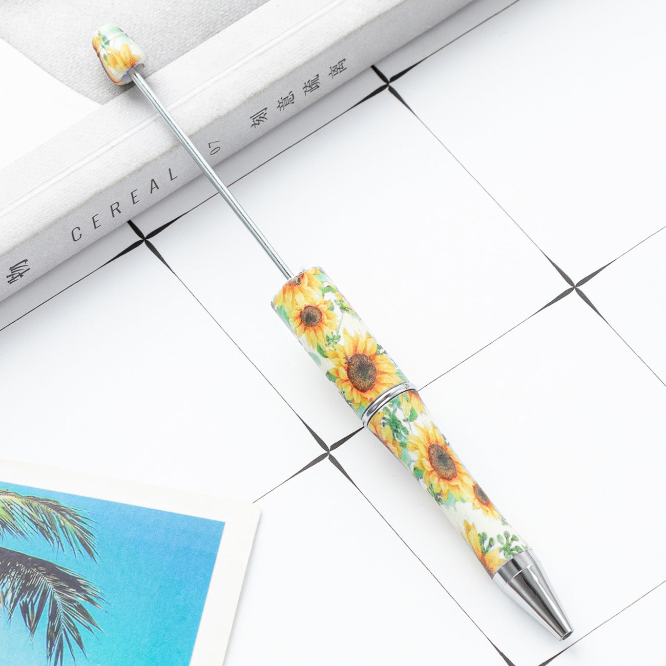 DIY plastic bead pen creative handmade leopard print floral cow bead pen wholesale printing new plastic bead pen