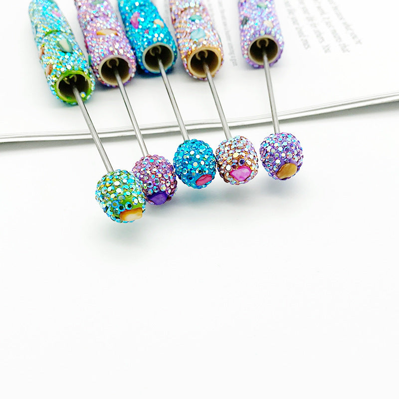 Cross-border electroplating colorful shell full diamond bead pen DIY handmade diamond ballpoint pen colorful shell stone pen