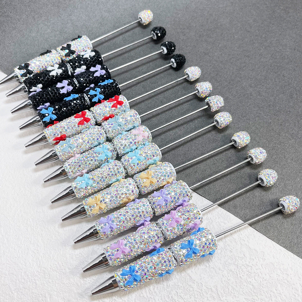 Cross-border full diamond soft pottery bow small fresh bead pen DIY creative multi-color diamond-encrusted gift pen ballpoint pen