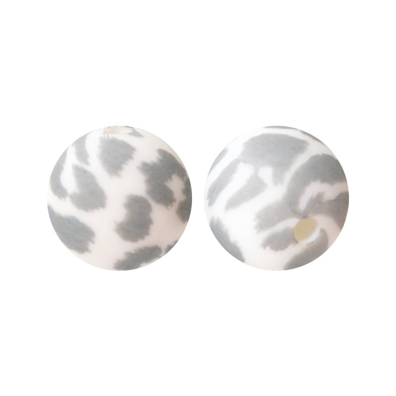 15mm Leopard Print Silicone Beads - Water Transfer Printed Daisy Round Beads for DIY Jewelry, Bead Pens, Loose Beads Wholesale #51-100