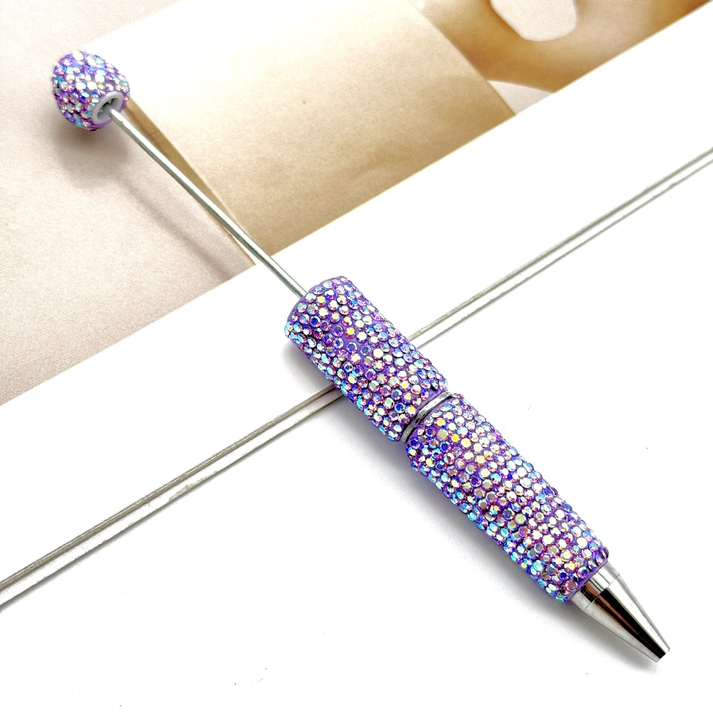 DIY electroplated colorful full diamond bead pen, colorful diamond beaded ballpoint pen, high value diamond-set bead pen in stock