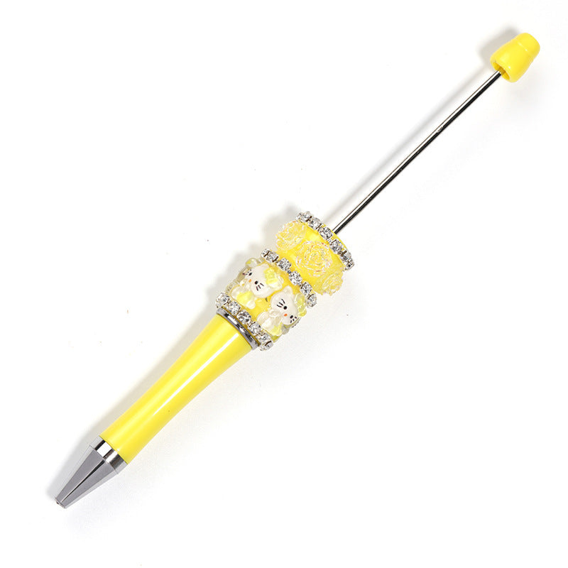 Cross-border new high-value bead pen cartoon decompression flower ballpoint pen creative DIY handmade full drill neutral pen