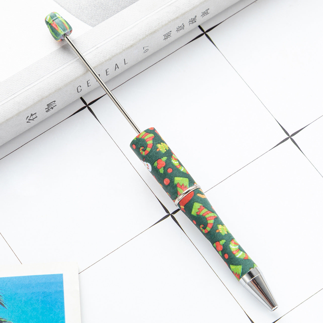 Green Christmas Tree Gingerbread and Lovely Red Color Christmas Santa Printed Beadable Pens