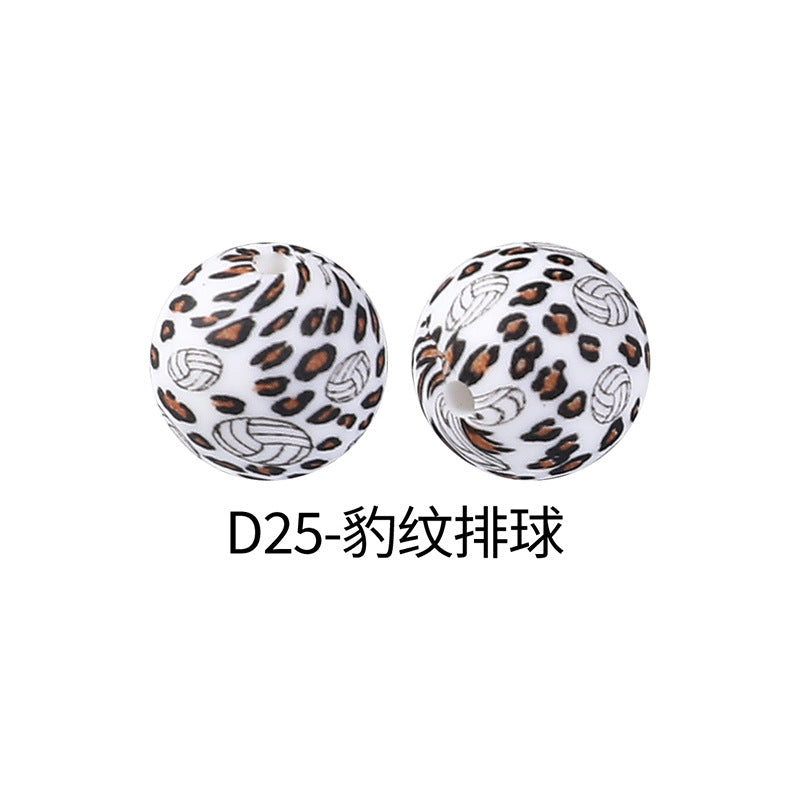 15mm new rhombus pattern silicone beads water transfer leopard print bracelet beaded jewelry silicone loose beads wholesale