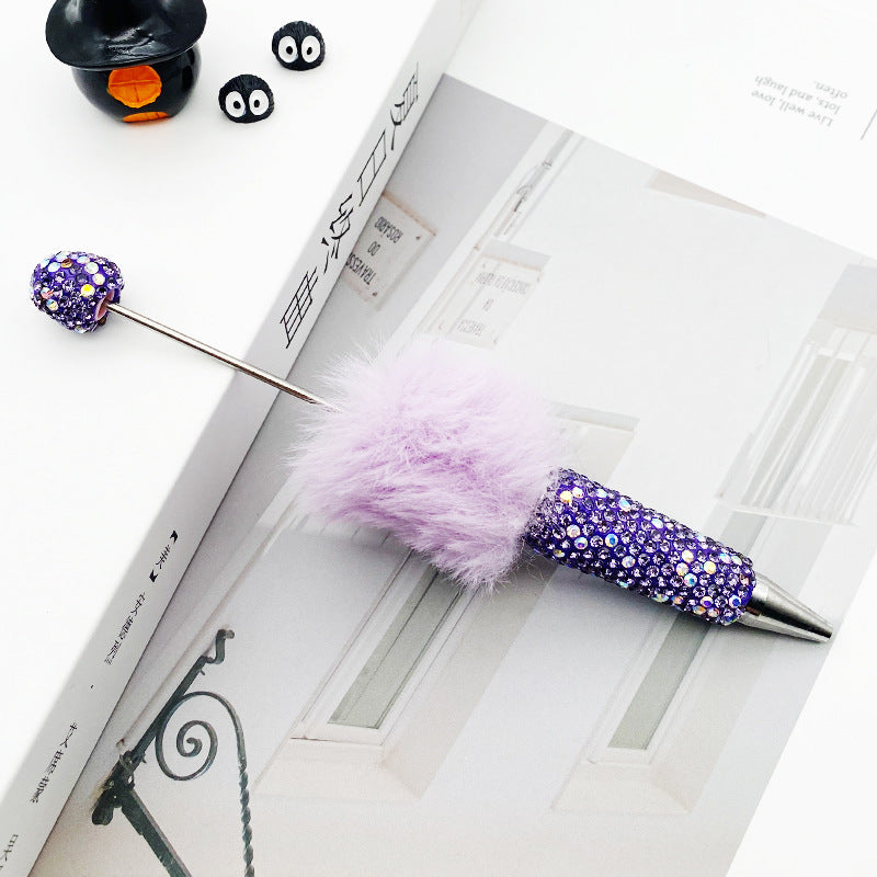 Hairball AB full drill bead pen, pen cap with drill pure hand sticker drill ballpoint pen beadedpen cute plush pen