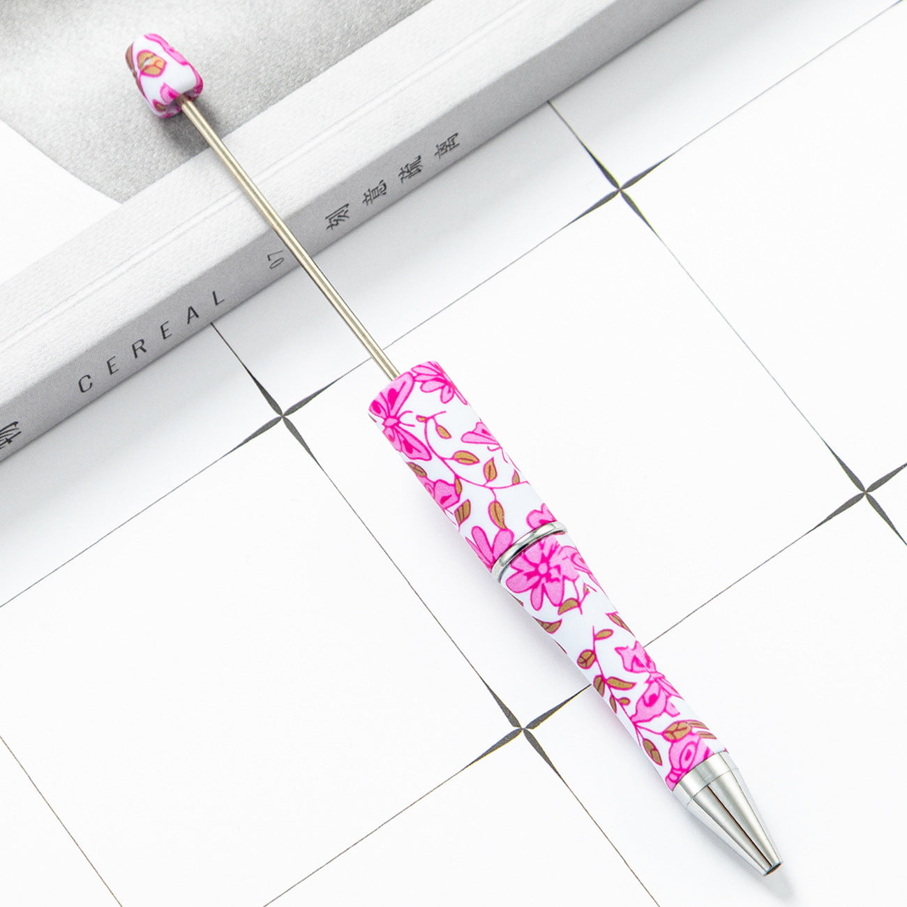 DIY plastic bead pen creative handmade leopard print floral cow bead pen wholesale printing new plastic bead pen