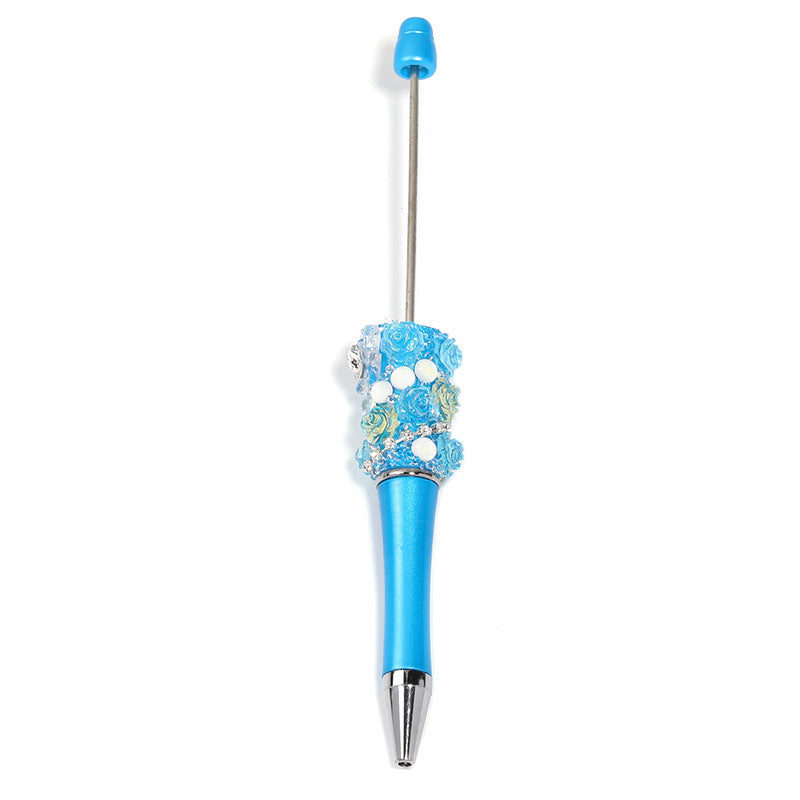 Cross-border rose bead pen wholesale creative DIY plastic beaded ballpoint pen hand sticker diamond bead pen