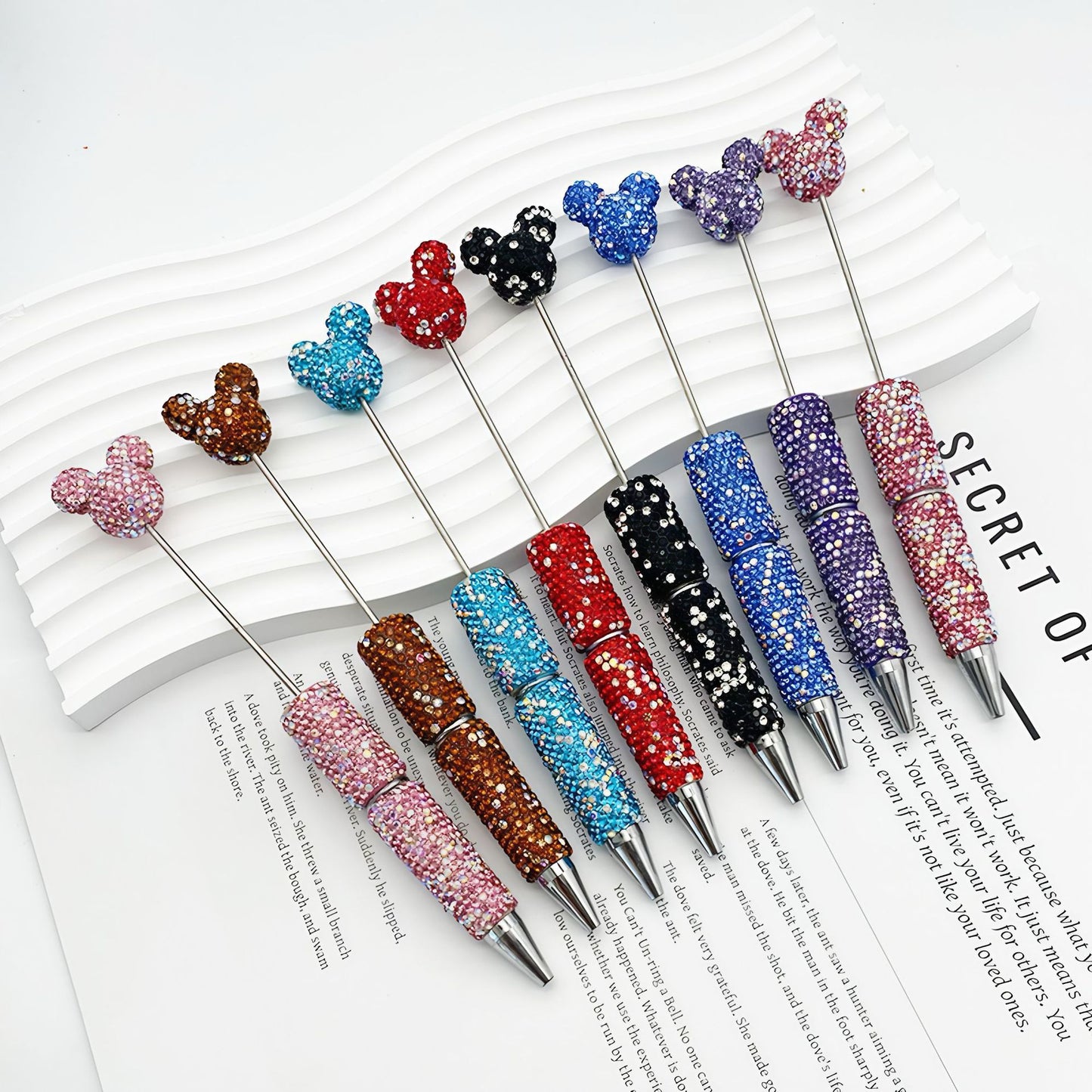 Creative Mickey Head Full Drill Bead Pen DIY Handmade Sticker Drill Ballpoint Pen Cartoon Mickey Gift Pen Manufacturer Spot