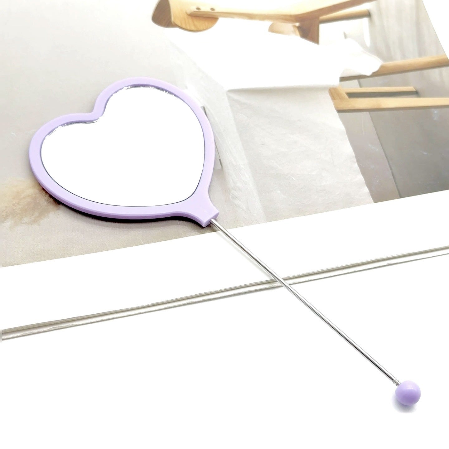 New DIY beaded mirror, love shape handheld makeup mirror, carry single-sided love handle mirror with you in stock