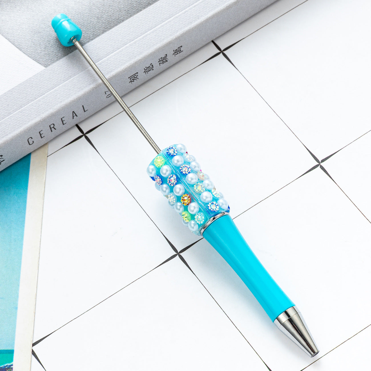 New DIY colorful pearl diamond bead pen dopamine gradual change color beaded ballpoint pen multi-color rotating bead pen