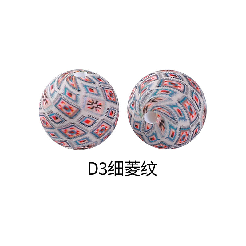 15mm new rhombus pattern silicone beads water transfer leopard print bracelet beaded jewelry silicone loose beads wholesale