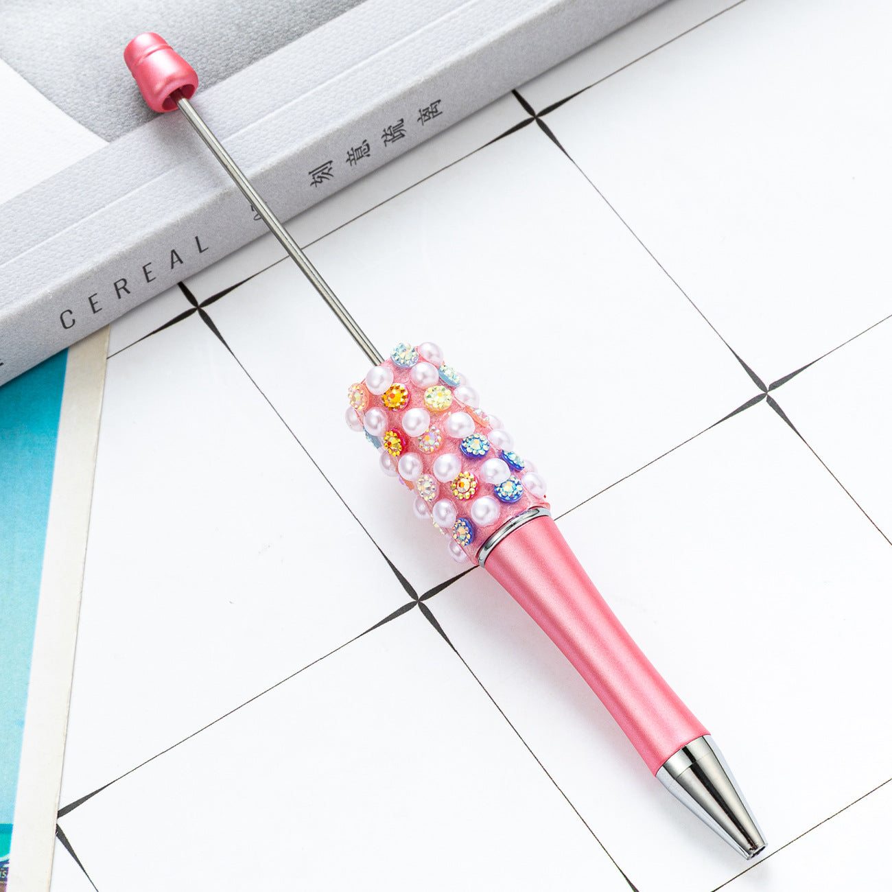 New DIY colorful pearl diamond bead pen dopamine gradual change color beaded ballpoint pen multi-color rotating bead pen