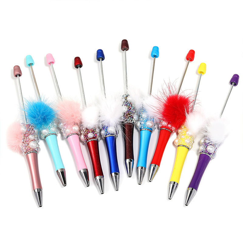 Soft cute pearl hairball DIY bead pen colorful bubble beads rotating ballpoint pen girl heart hand account gift pen