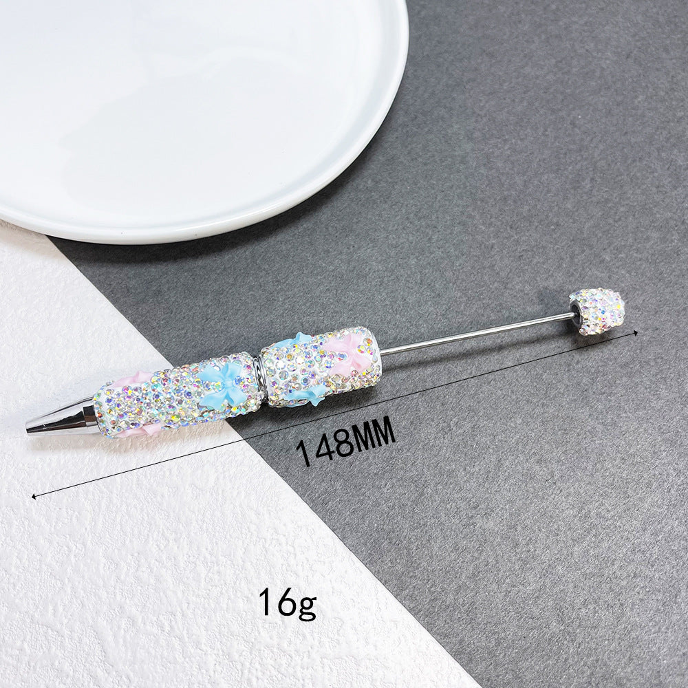 Cross-border full diamond soft pottery bow small fresh bead pen DIY creative multi-color diamond-encrusted gift pen ballpoint pen