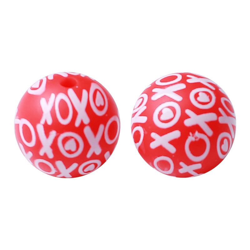 15mm Hot-selling New Valentine's Day Silicone Beads Printing Round Beads DIY Baby Toothpaste Anti-drop Chain Loose Beads Wholesale