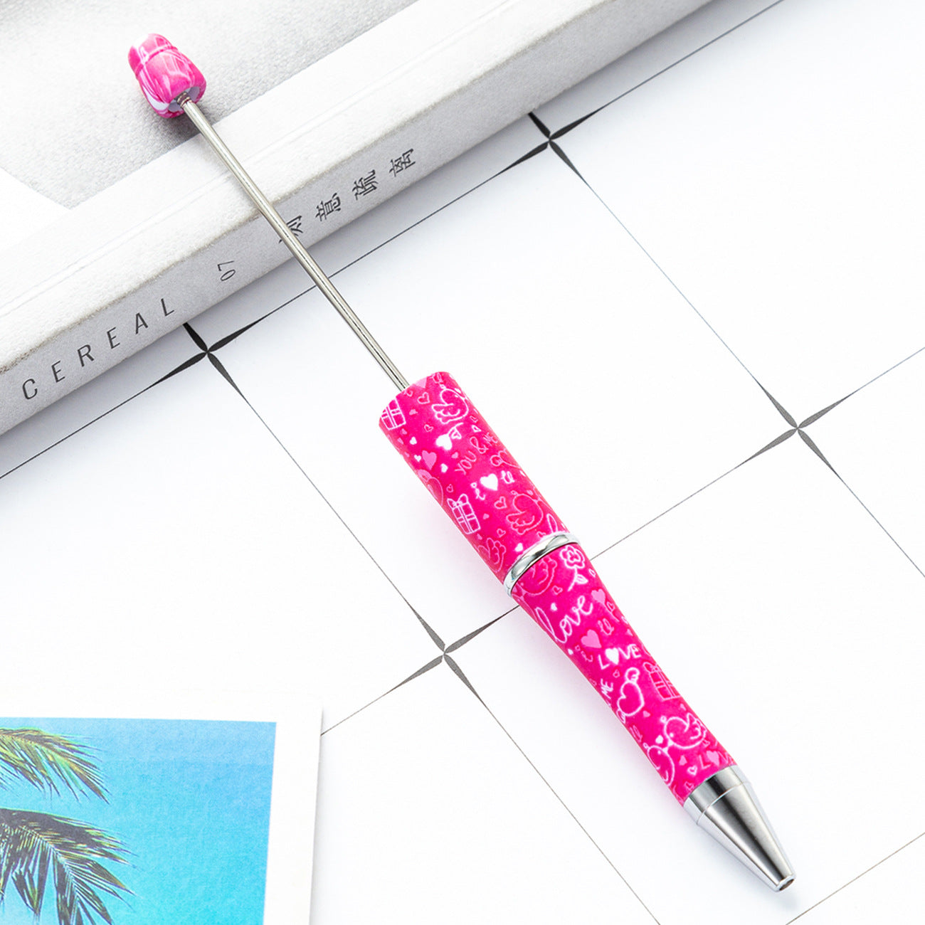 Creative DIY plastic bead pen Valentine's Day love series beaded ballpoint pen spot wholesale printing bead pen