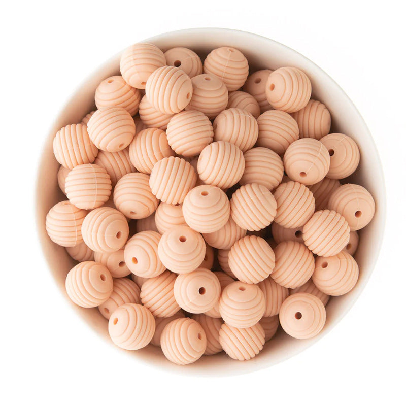 Spot 15mm silicone threaded beads food grade material baby toothpaste chain loose beads DIY accessories honeycomb beads wholesale