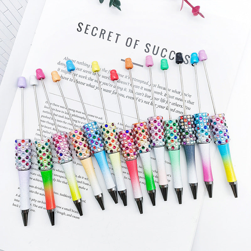 Gradual change color candy diamond bead pen DIY handmade diamond pearl agate ballpoint pen, cute creative gift pen