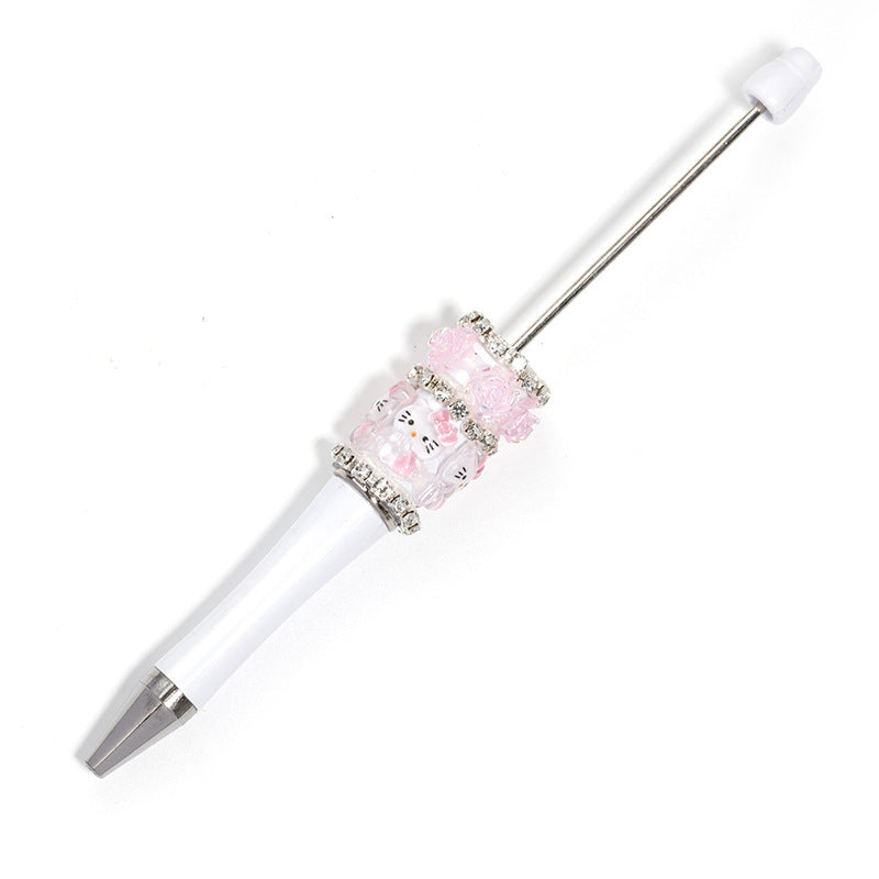 Heavy Industry DIY Resin HelloKitty Cat Camellia Rose Rhinestone Chain Beaded Ballpoint Pen
