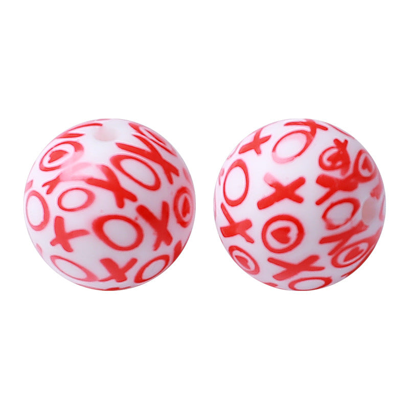 15mm Hot-selling New Valentine's Day Silicone Beads Printing Round Beads DIY Baby Toothpaste Anti-drop Chain Loose Beads Wholesale