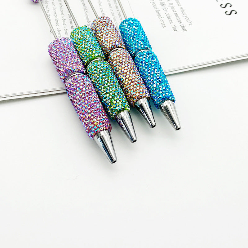 DIY electroplated colorful full diamond bead pen, colorful diamond beaded ballpoint pen, high value diamond-set bead pen in stock