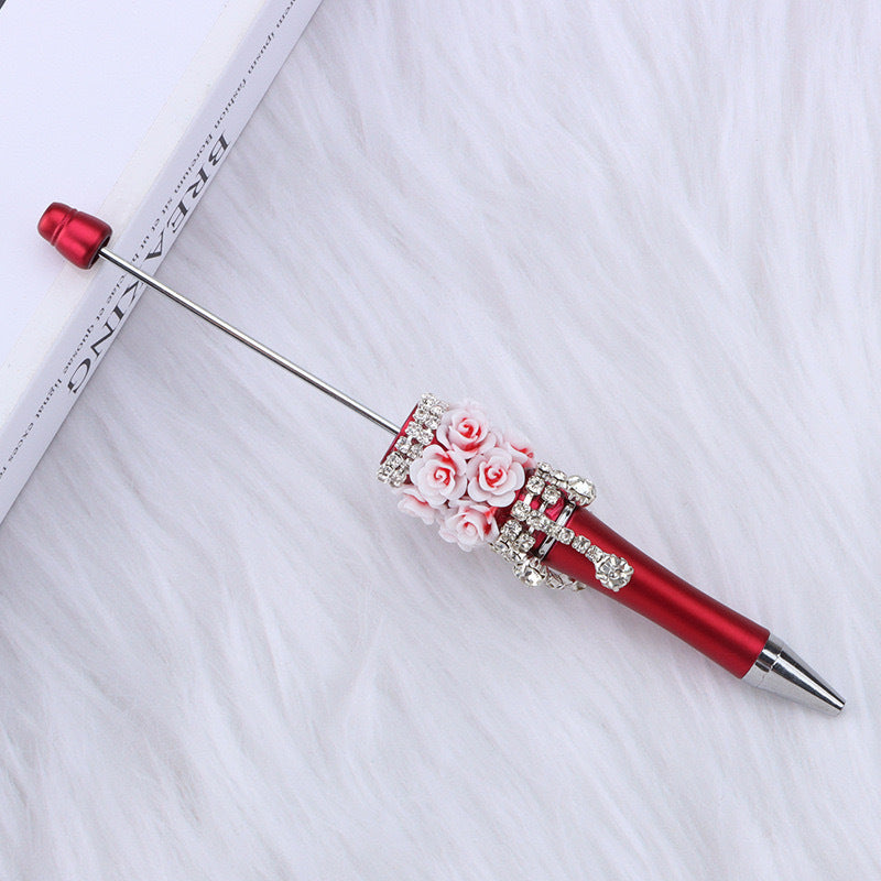 DIY flower pendant bead pen, handmade rose heavy industry ballpoint pen, puzzle bead cute grain gift spot wholesale