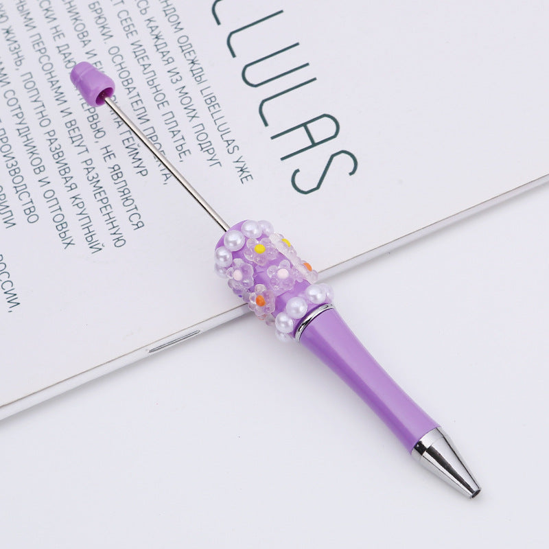 Cross-border DIY pearl flower bead pen handmade patch plastic ballpoint pen, cartoon flower bone pearl gift pen