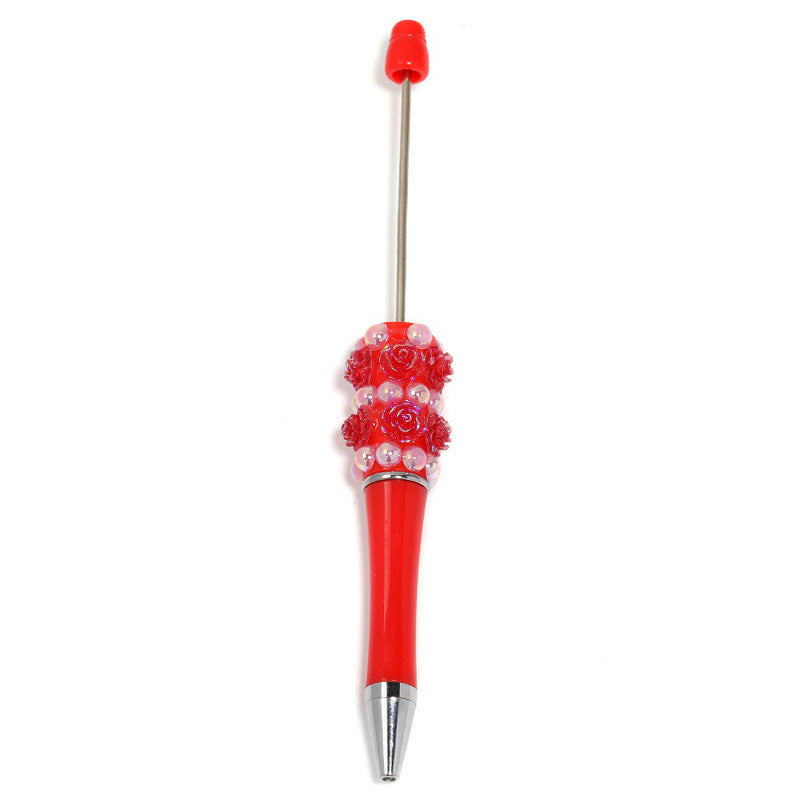 Heavy Industry Pearl Camellia DIY Beaded Pen Resin Rose DIY Beaded Rotary Ballpoint Pen Spot Wholesale