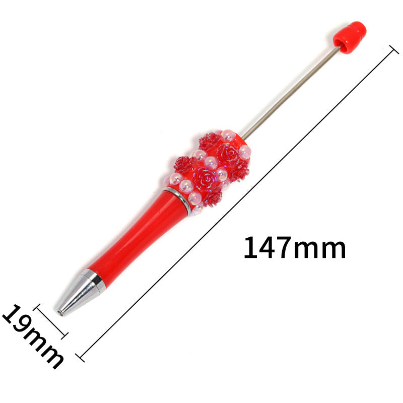 Heavy Industry Pearl Camellia DIY Beaded Pen Resin Rose DIY Beaded Rotary Ballpoint Pen Spot Wholesale