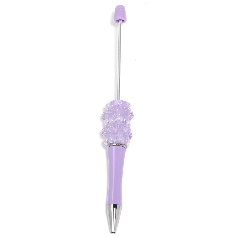 Heavy Industry Pearl Camellia DIY Beaded Pen Resin Rose DIY Beaded Rotary Ballpoint Pen Spot Wholesale