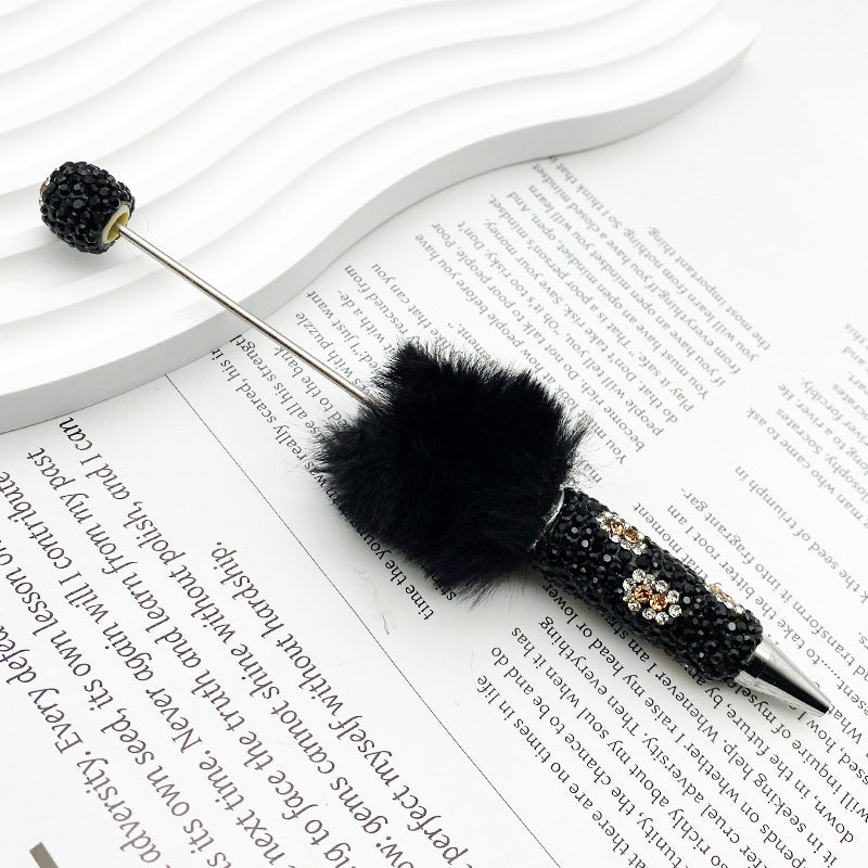 New creative DIY pom-pom bead pen, leopard print full diamond bead ballpoint pen, color cute cartoon pen wholesale