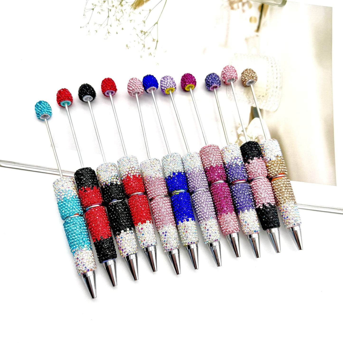 DIY's new gradual change full diamond pen, pure handmade diamond beaded pen cute creative gradual change rhinestone beaded ballpoint pen
