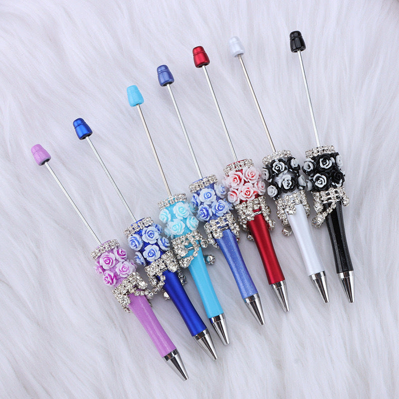 DIY flower pendant bead pen, handmade rose heavy industry ballpoint pen, puzzle bead cute grain gift spot wholesale