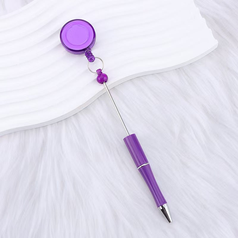 New easy-to-pull buckle beaded ballpoint pen, retractable plastic easy-to-pull retractable buckle, creative bead pen pull wire buckle