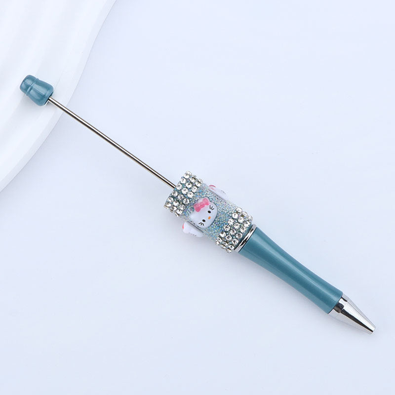 New KT cat litter sugar string bead pen DIY handmade cute fantasy cartoon cat cute jingle cat beaded ballpoint pen