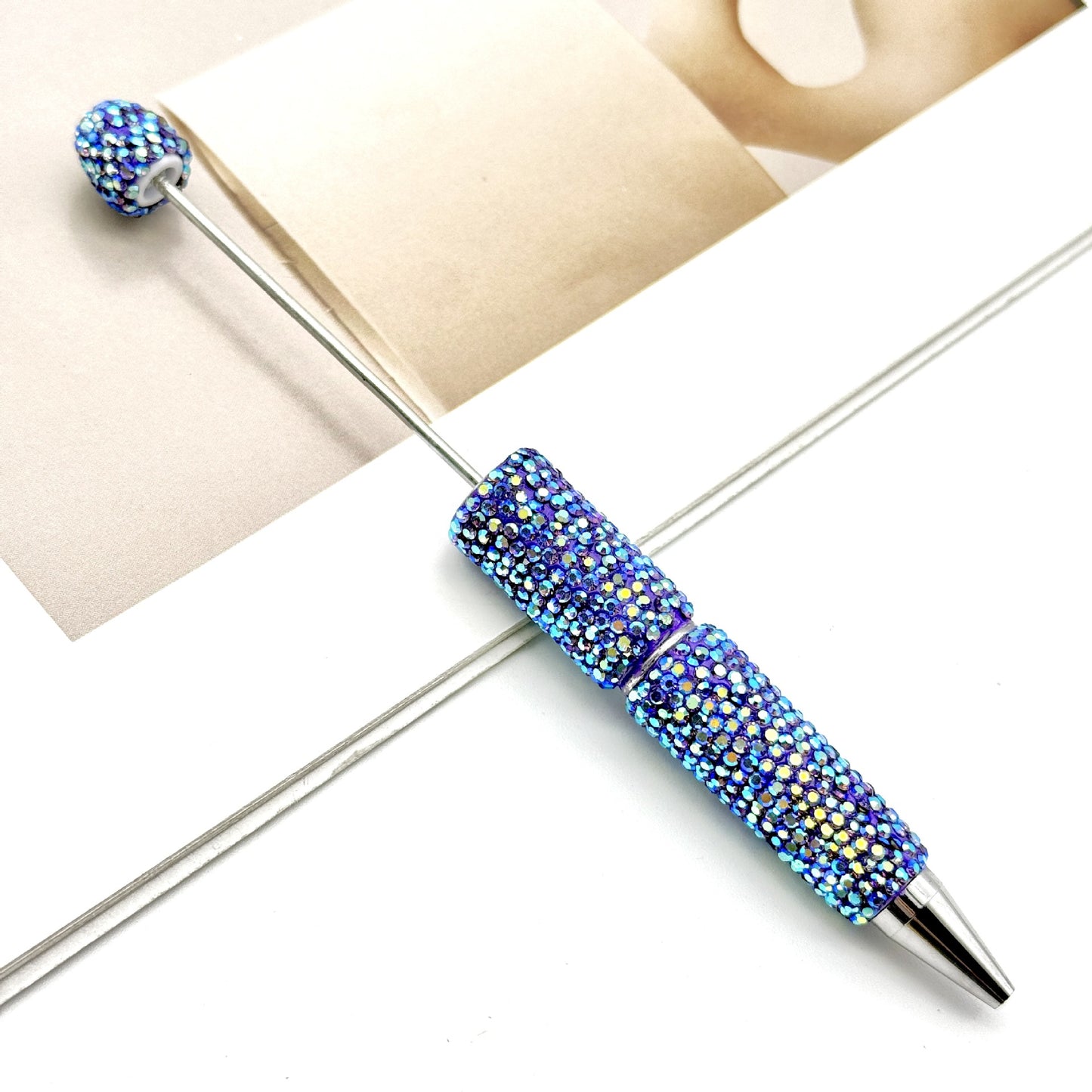 DIY electroplated colorful full diamond bead pen, colorful diamond beaded ballpoint pen, high value diamond-set bead pen in stock